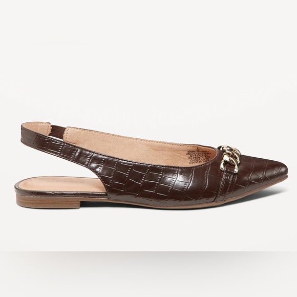 Old Navy Faux Leather Crocodile Slingback Flats with Gold Chain Detail, Size 9 - Picture 8 of 13